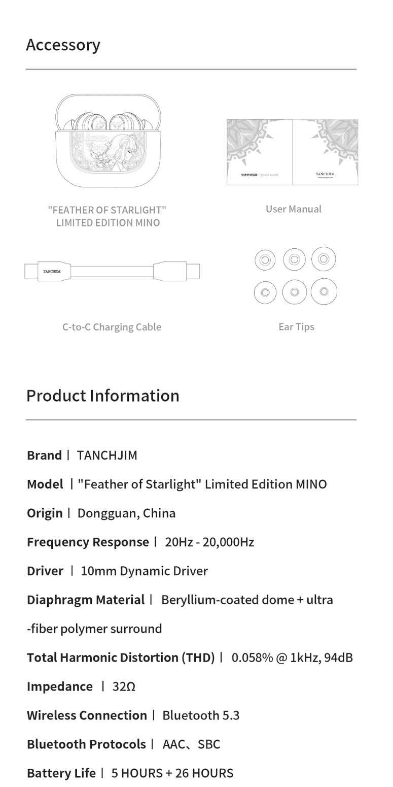TANCHJIM Mino Asano Tanch Edition, True Wireless Earbuds: 10mm Dynamic ...