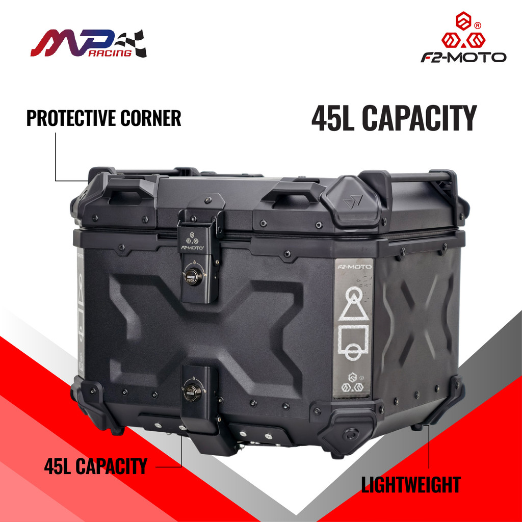 F2 Top Box 45L,Premium Grade,Logo X Chrome,Motorcycle Box,Alloy ...