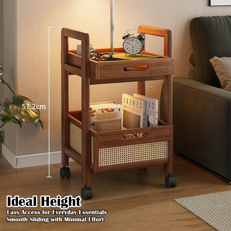 GDeal 2 Tier Trolley Side Table Bedside Cabinet Wheels Bamboo Storage ...