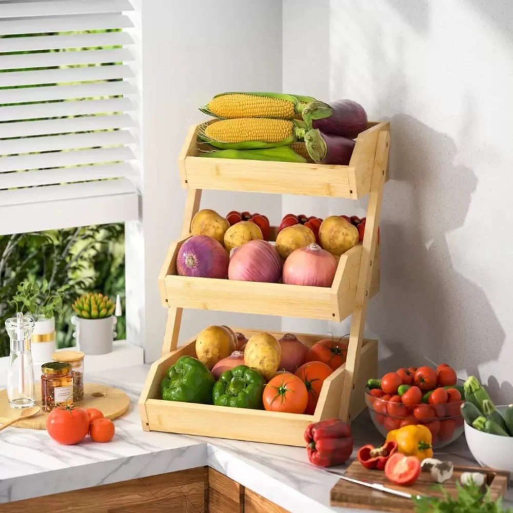 3 Tier Wooden Kitchen Storage Rack Multifunctional Vegetable Fruit ...
