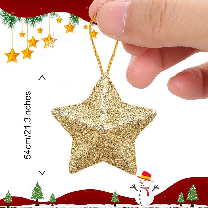 4/16Pcs Gold Glitter Star Ornaments Christmas Tree Pendant Mini Hanging ...