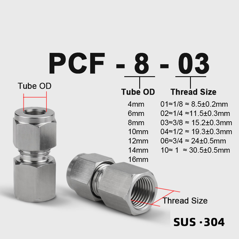 304 stainless steel compression connector 1/8 1/4 3/8 1/2 female thread ...