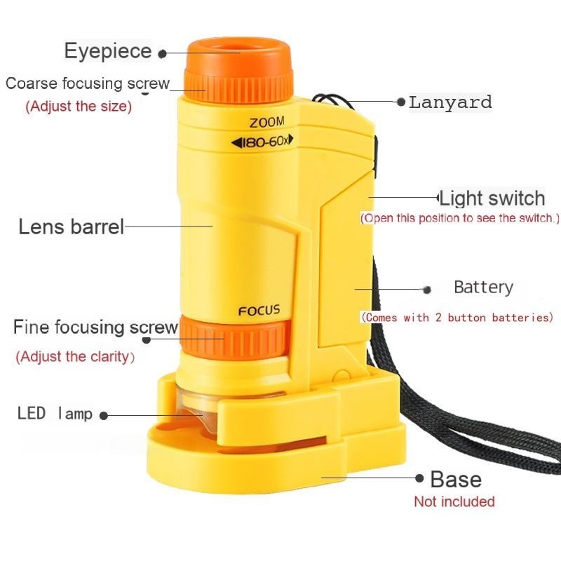 60-200X Zoom Handheld Microscope with LED Light for Kids Science ...