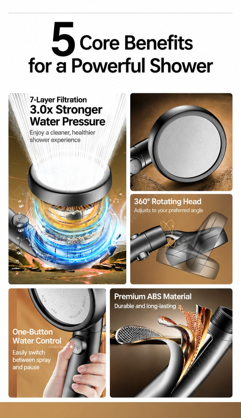 Upgraded Handheld Shower Head 3.0x High Water Pressure 360° Adjustable ...