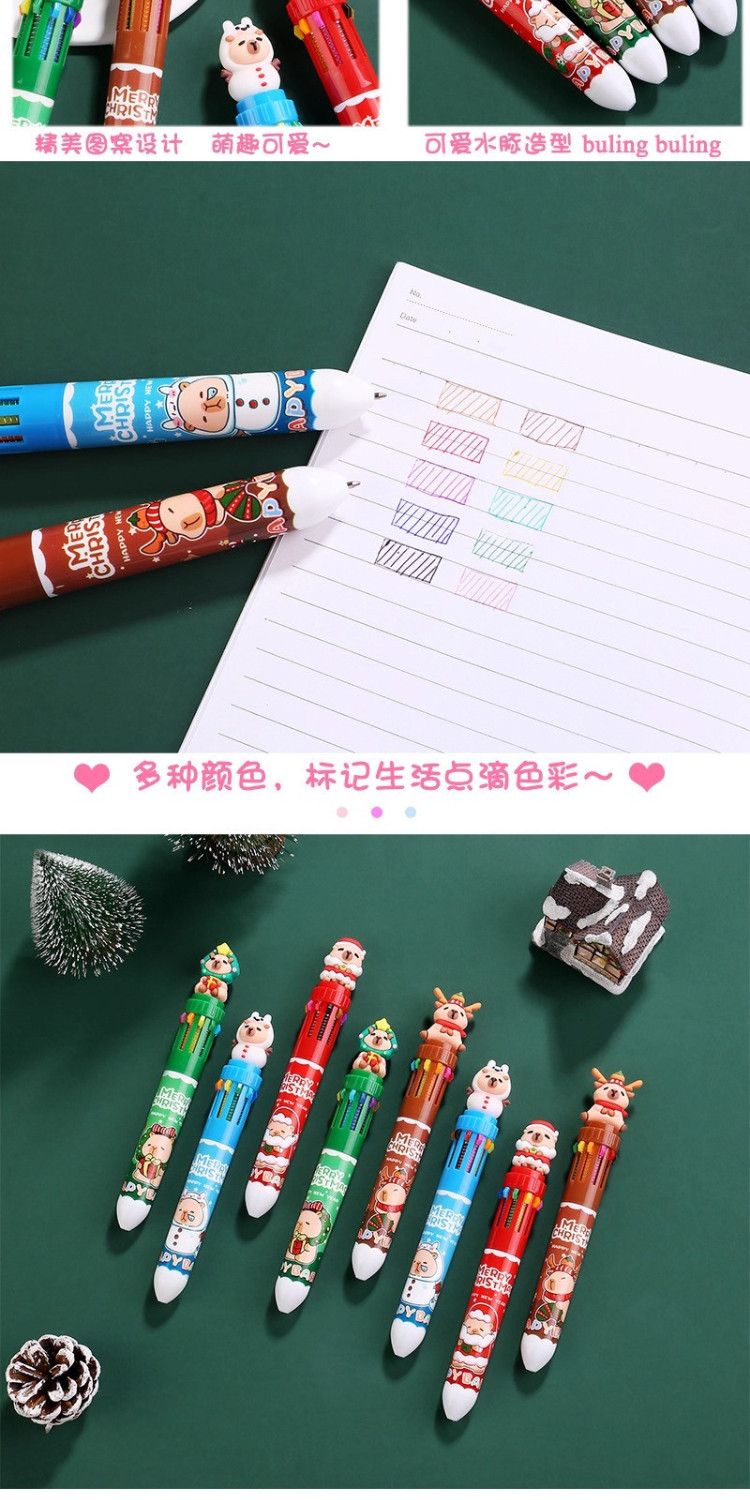 Christmas Capybara 10 Color Pen Ballpoint Press Pen Smooth Writing ...