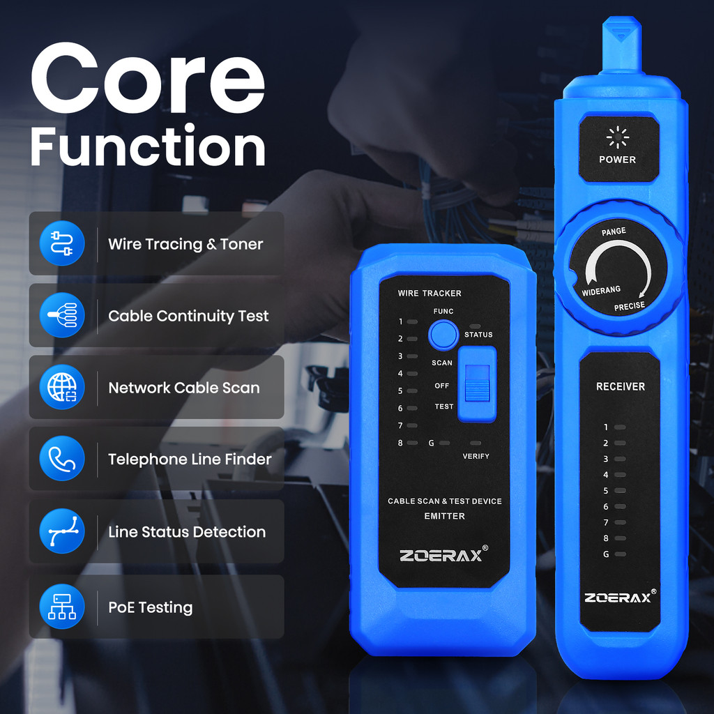 ZoeRax RJ45 RJ11 Wire Tracker Multi-Function Cable Tester with PoE ...