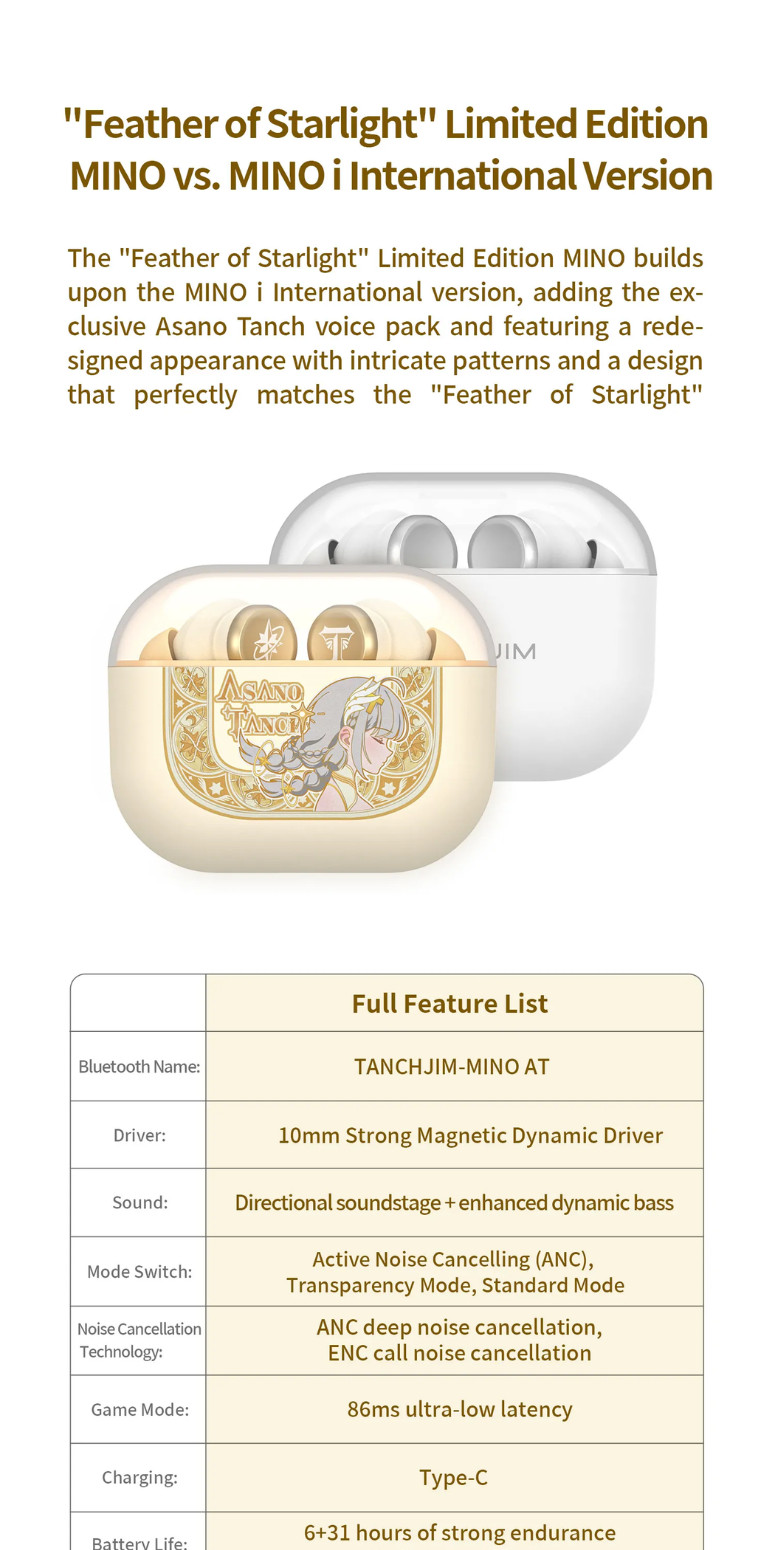 TANCHJIM Mino Asano Tanch Edition, True Wireless Earbuds: 10mm Dynamic ...