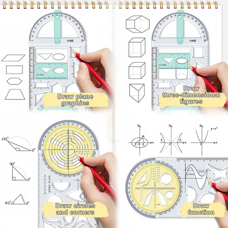New Multi-Function Rotatable Math Geometry Ruler Set, Spirograph ...