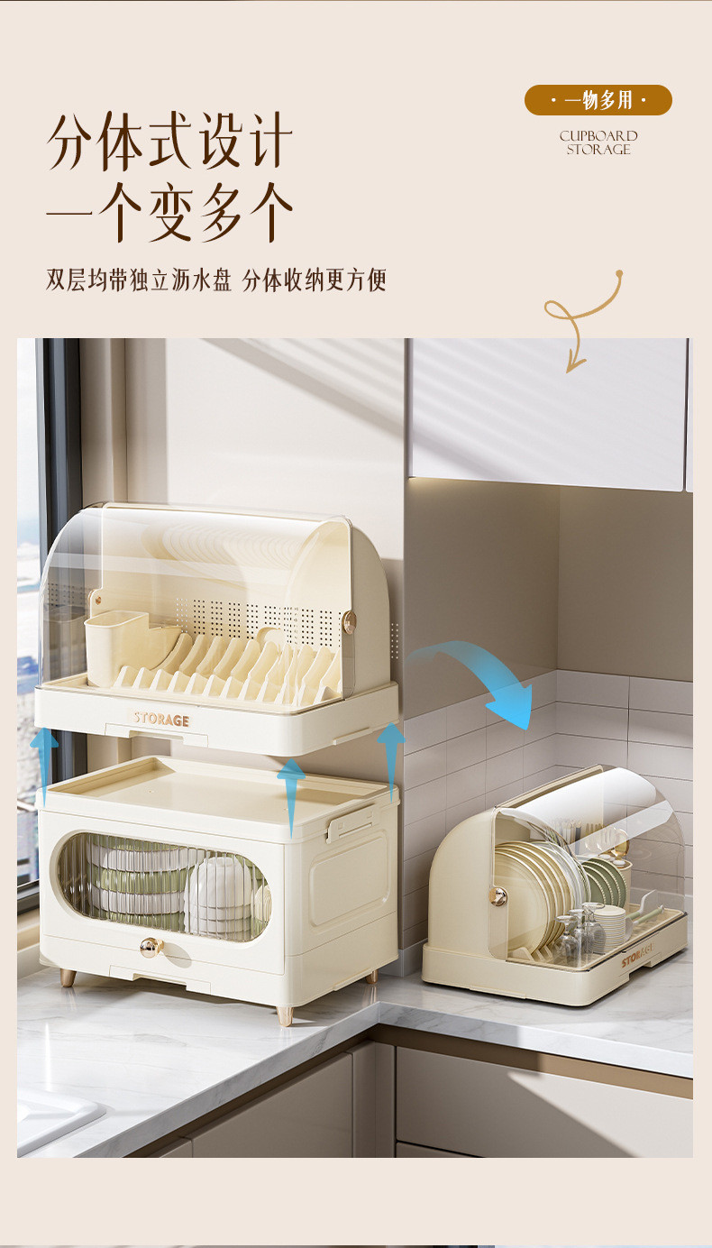 Flip Foldable Anti-dust Kitchen Drain Cupboard Multi-Layer Dishes ...