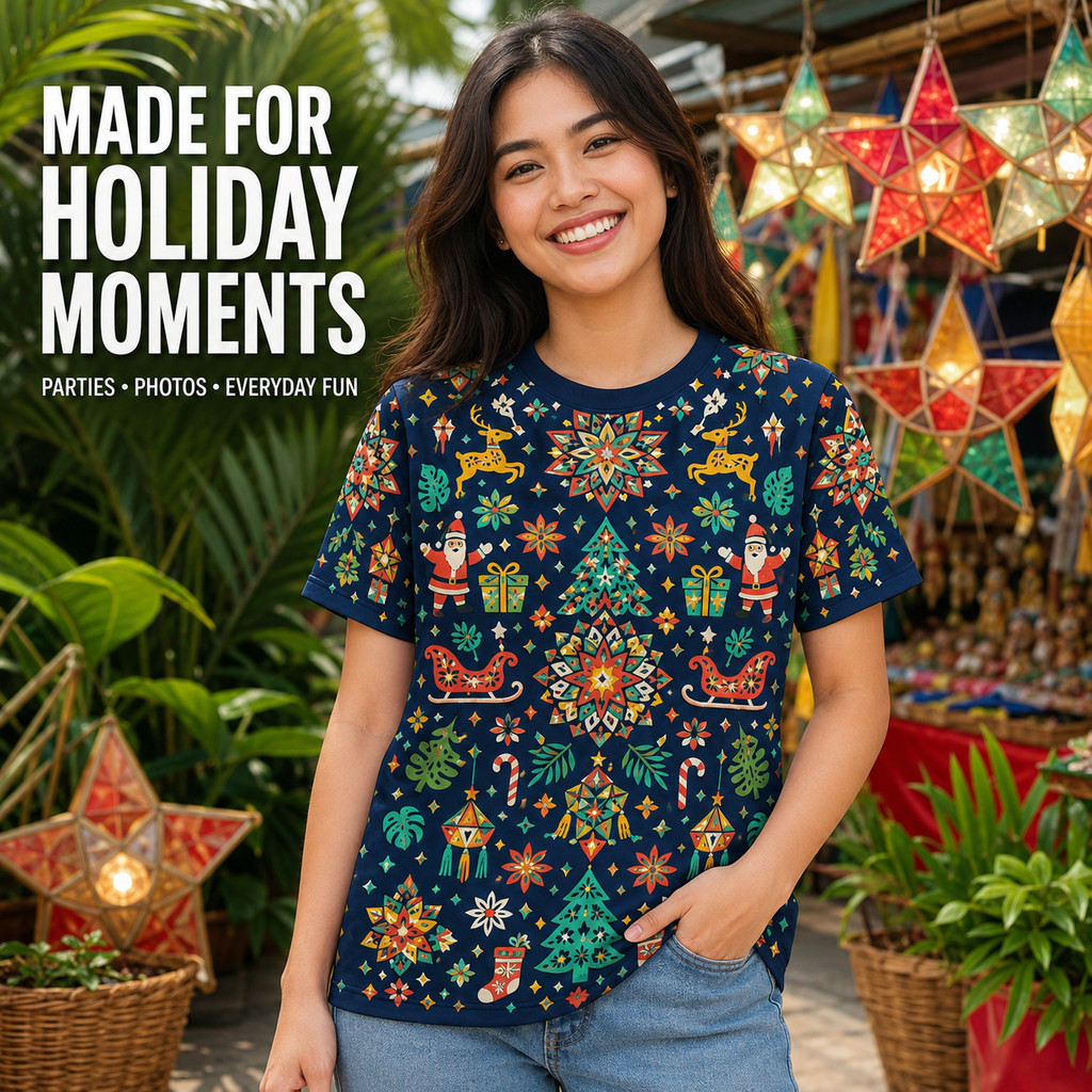 Christmas Crew Neck T Shirt Plus Size Unisex Folk Art Parol Santa ...