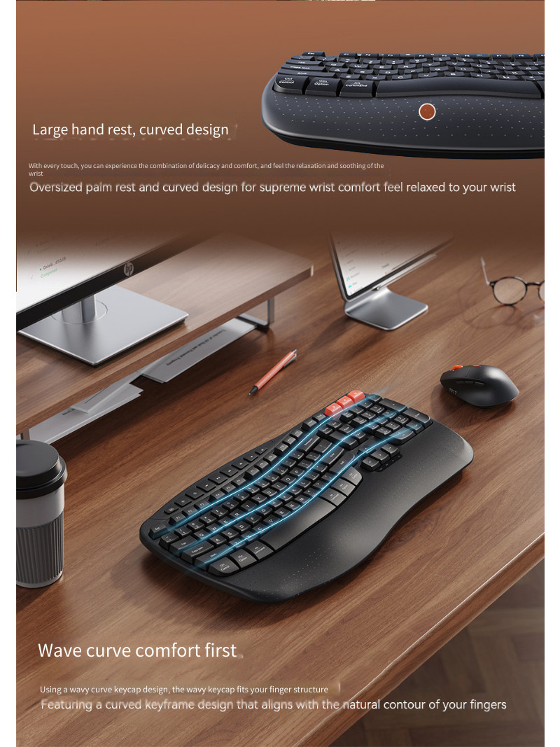 Ergonomic Dual-mode Keyboard and Mouse Set, Bluetooth Wireless Vertical ...