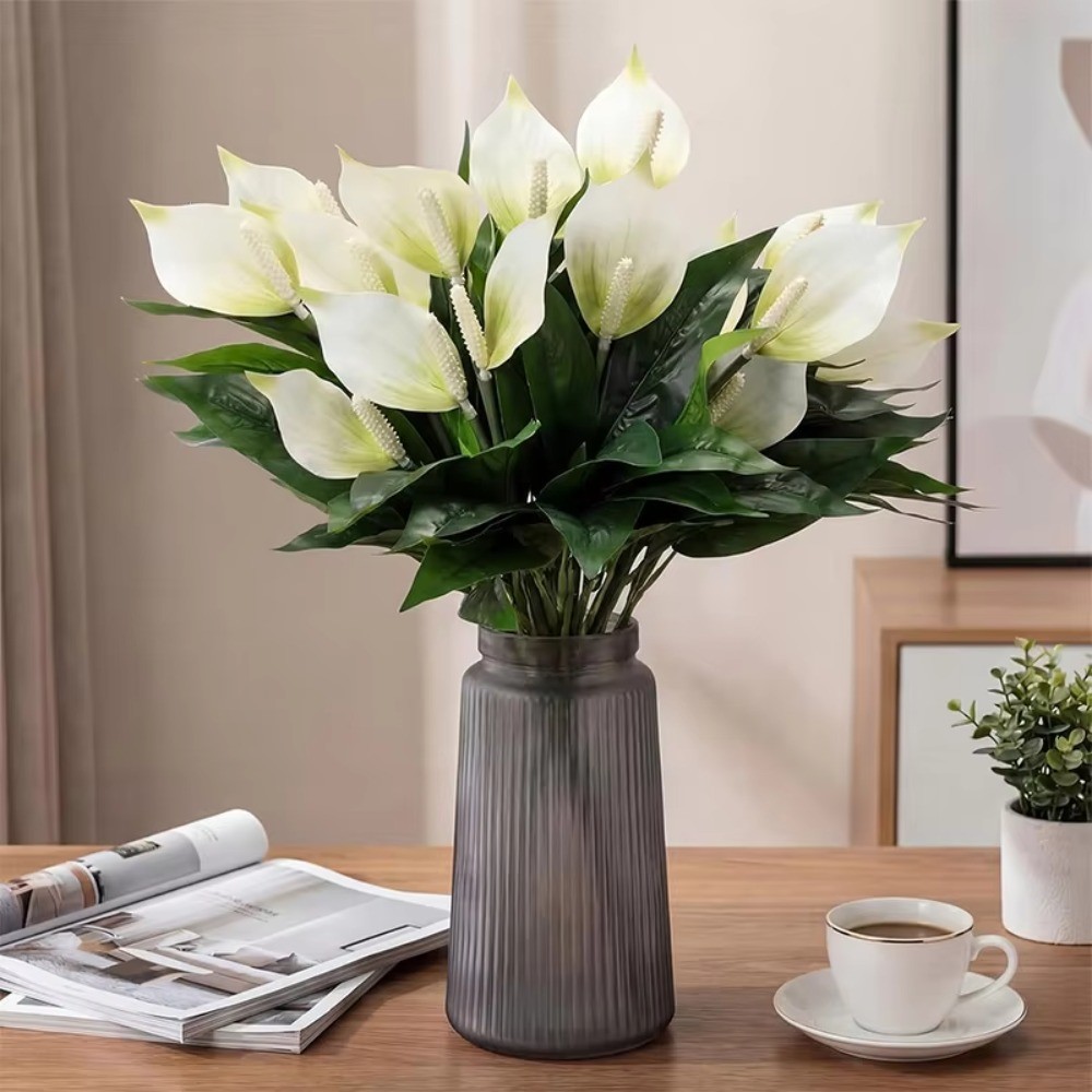 Artificial Peace Lily with White Flowers and Green Leaves A Decorative ...