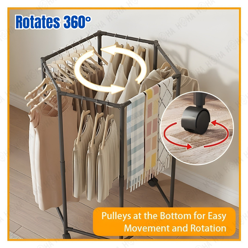 [360° Rotate] Multifunction Hexagon Clothes Rack Penyidai Baju Viral ...