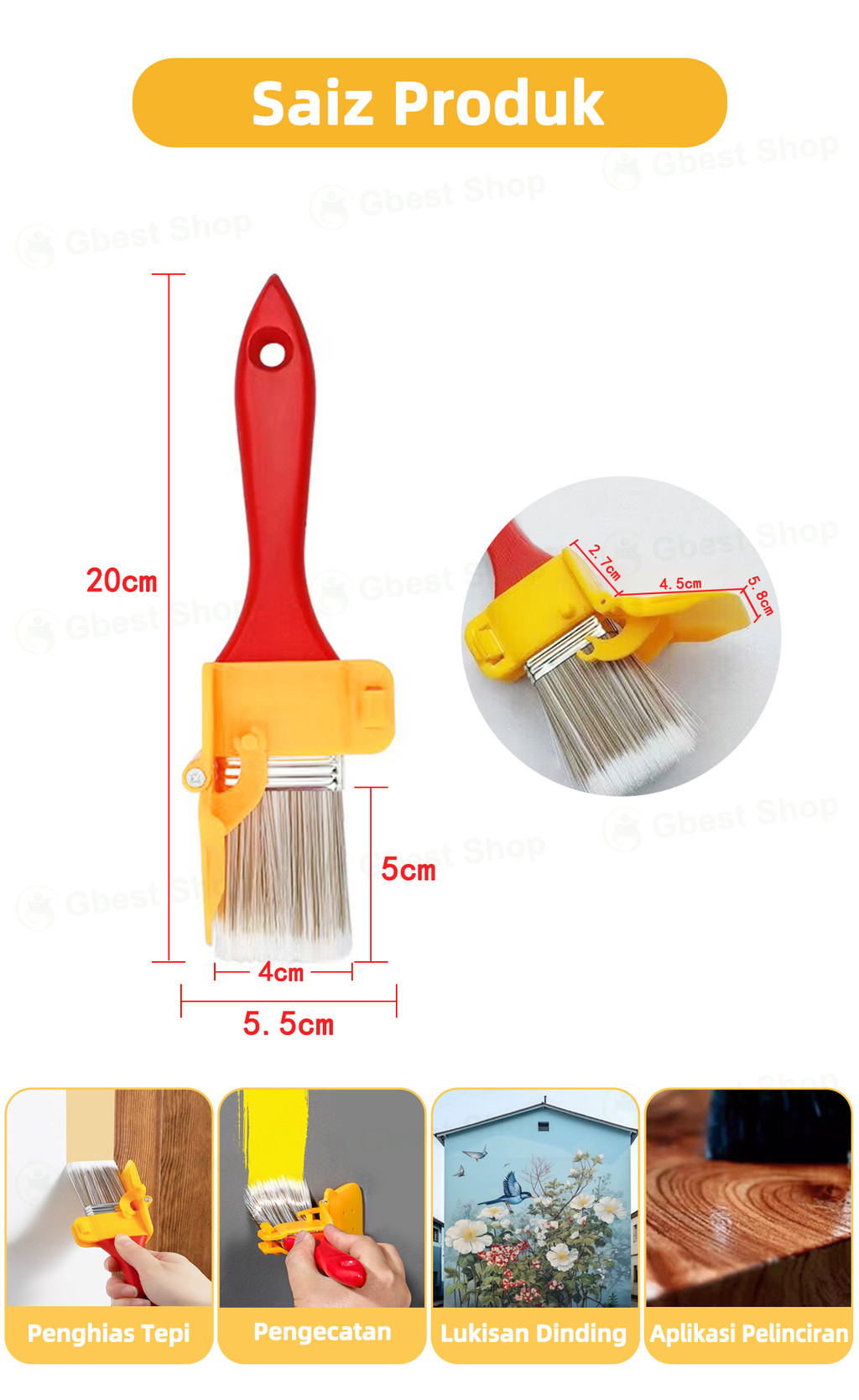 Gbest Berus Cat Tepi Dinding Siling paint edger brush for Clean Paint ...