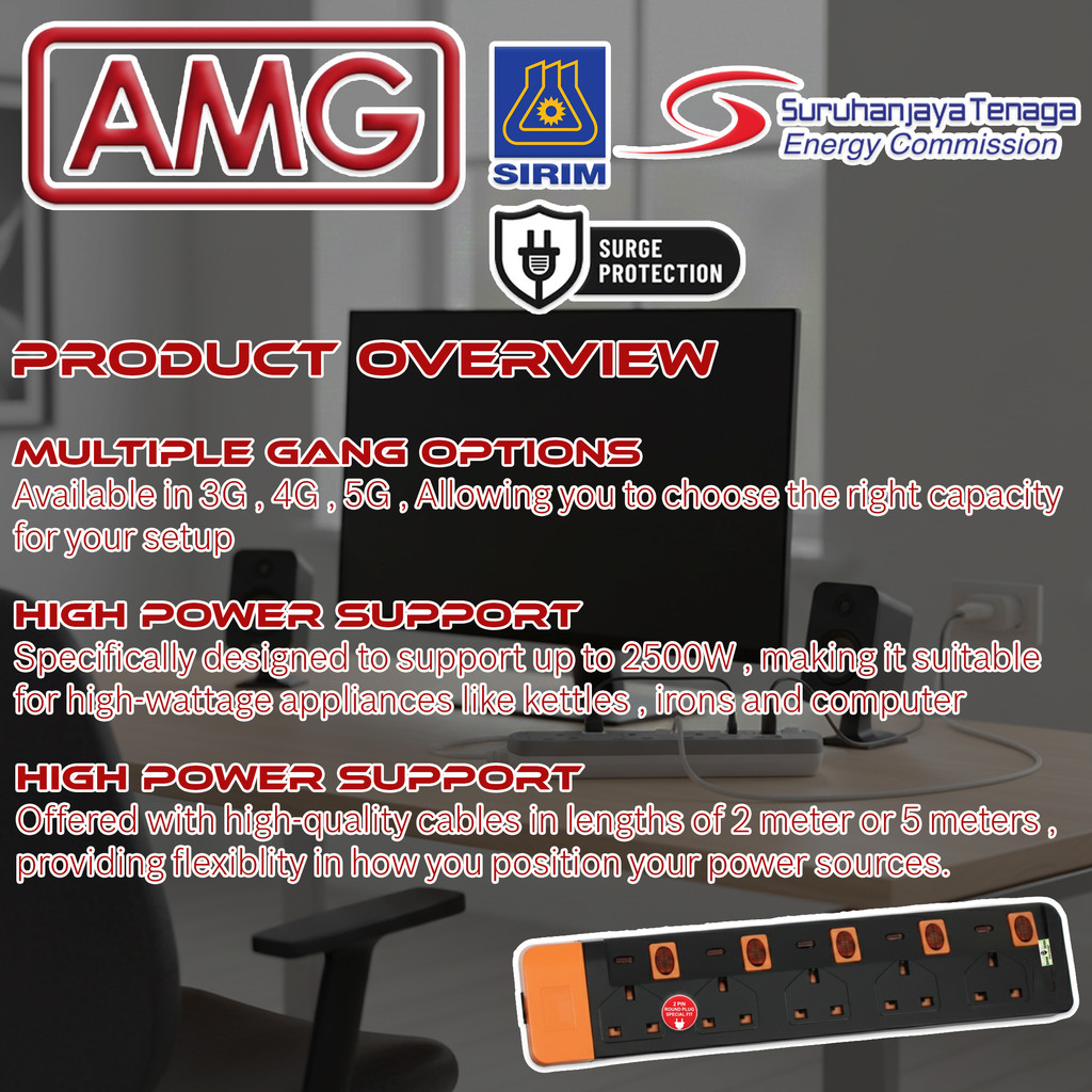 SIRIM APPROVED AMG Trailing Socket With Neon 3 GANG / 4 GANG / 5 GANG ...