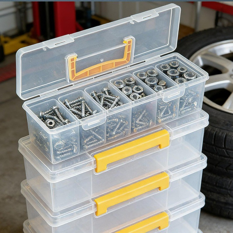 Multi-Compartment Clear Tool Box - Hardware Parts Storage Box ...