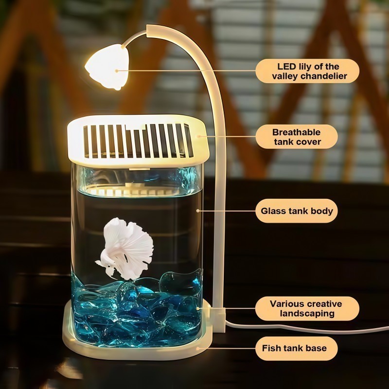 Ice Blue Crystal Fish Tank Ice Crystal Desktop Ecological Betta Tank ...