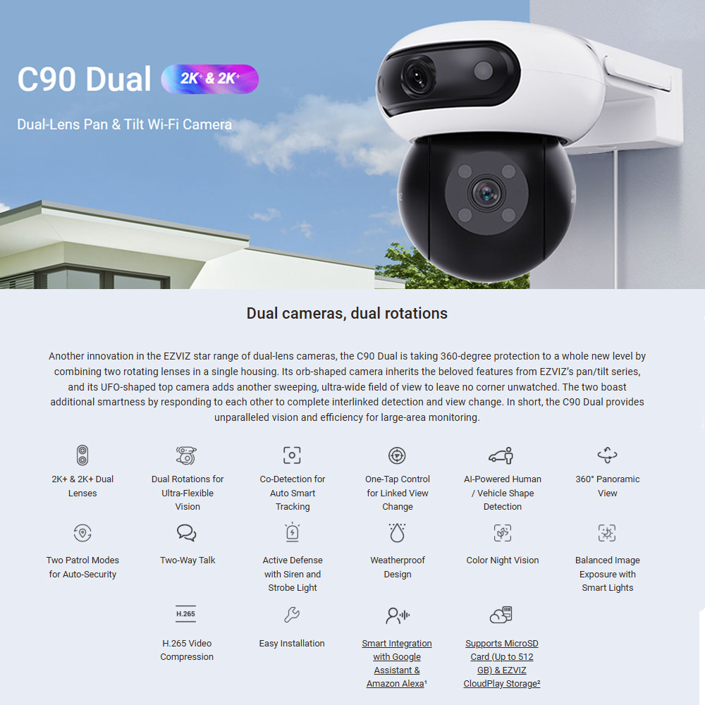Ezviz C90 Dual Lens (4MP + 4MP) Dual Rotation Pan/Tilt Two Way Talk ...