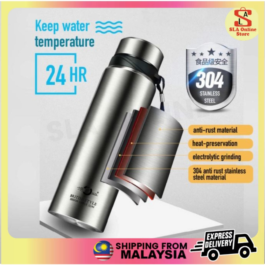 304 Stainless Steel Vacuum Thermos Flask 1500ml Hot & Cold Travel Water ...
