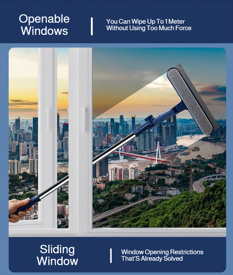 Adjustable Extended Window Cleaner Double-Sided Retractable Glass Wiper ...