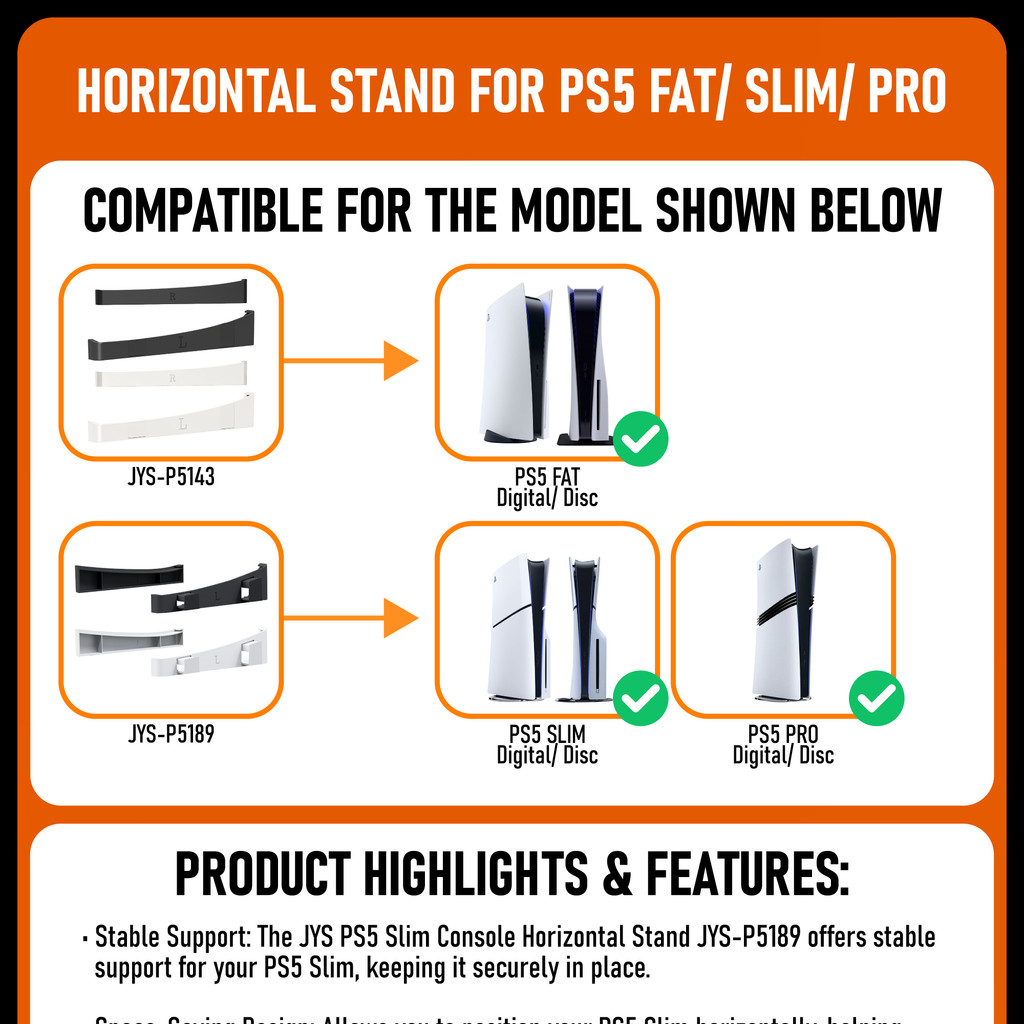 JYS PS5 SLIM FAT PRO Console Horizontal Bracket Stand Base Stand JYS ...