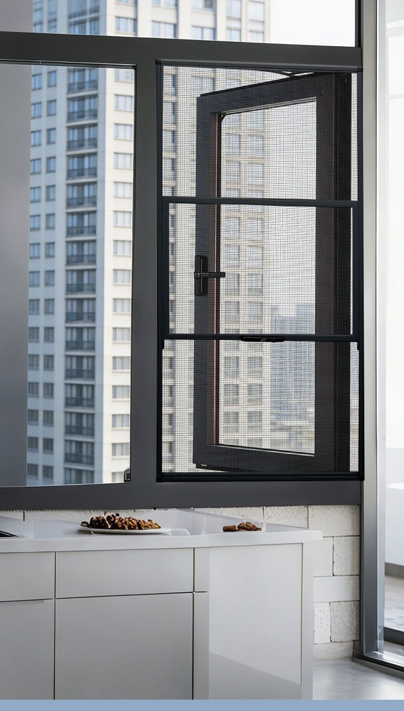External-opening flat-opening home three-push removable screen window ...