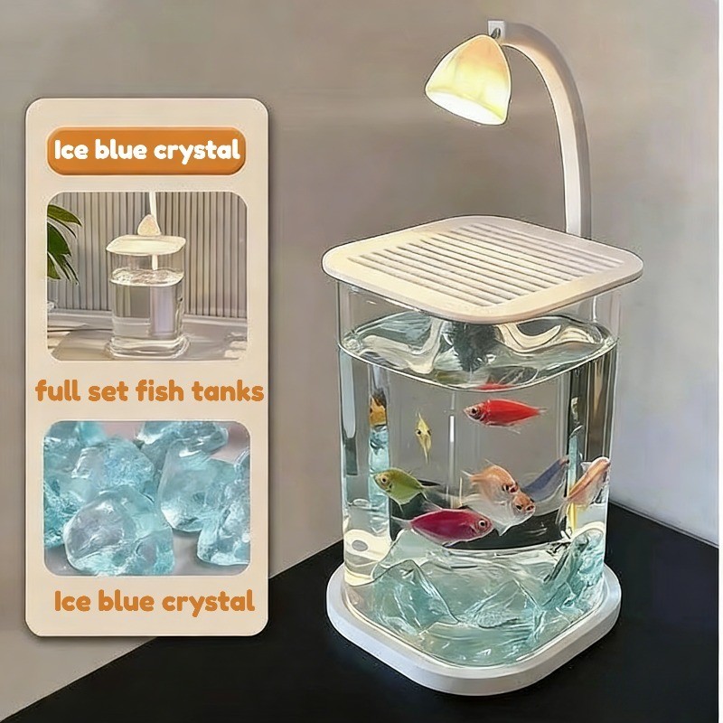 Ice Blue Crystal Fish Tank Ice Crystal Desktop Ecological Betta Tank ...