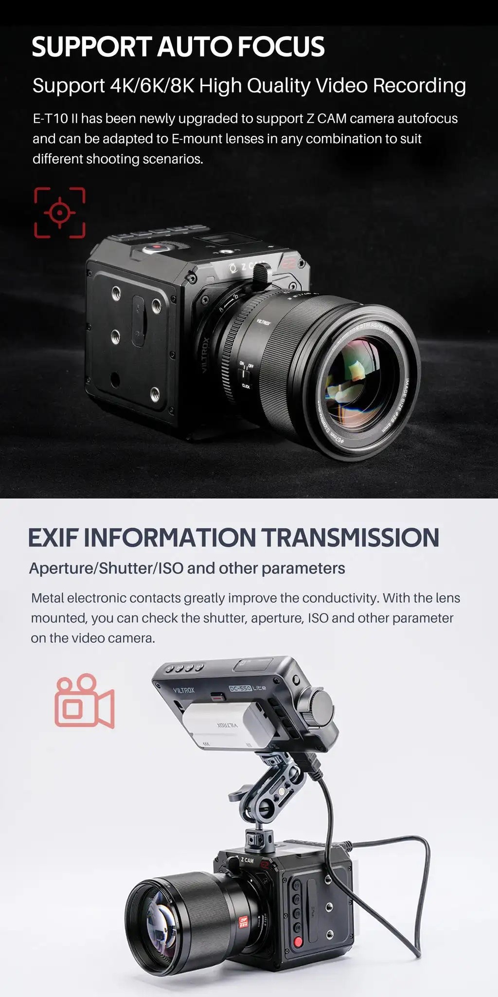 Viltrox E-T10 II Z-CAM Lens Adapter EF/PL Full Frame 6K for E Mount to ...