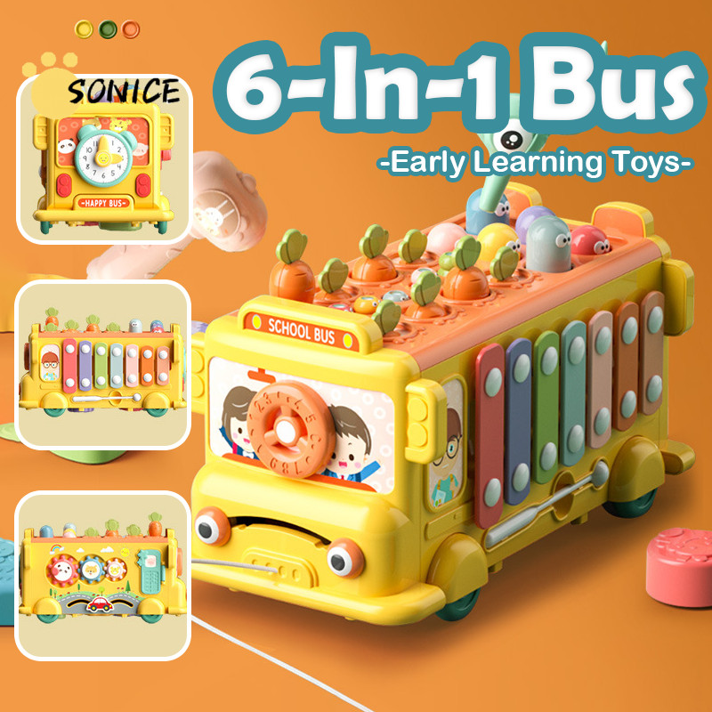 Busy Activity School Bus Toy for Toddlers 6-in-1 Montessori Sensory ...