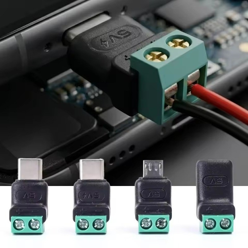USB C To 2Pin Terminal Adapter - Screw 5V Solderless Plug - Green Data ...