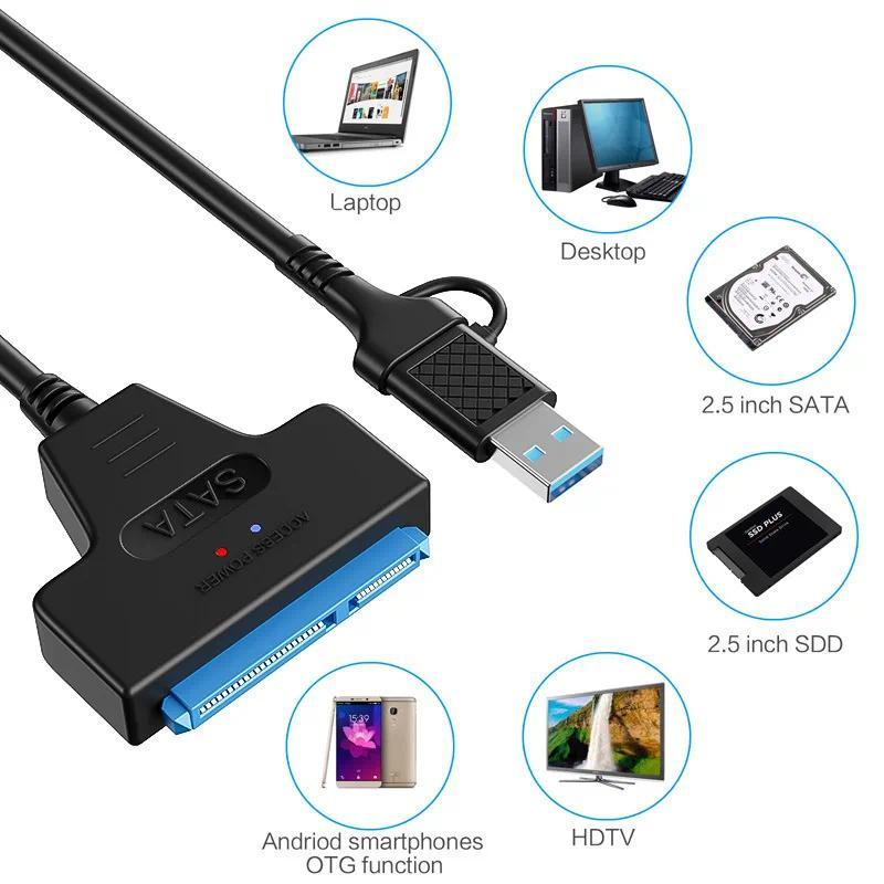 [Ready Stock] SATA to USB 3.0/Type-C Adapter Sata Cable 2.5/3.5 Inch ...