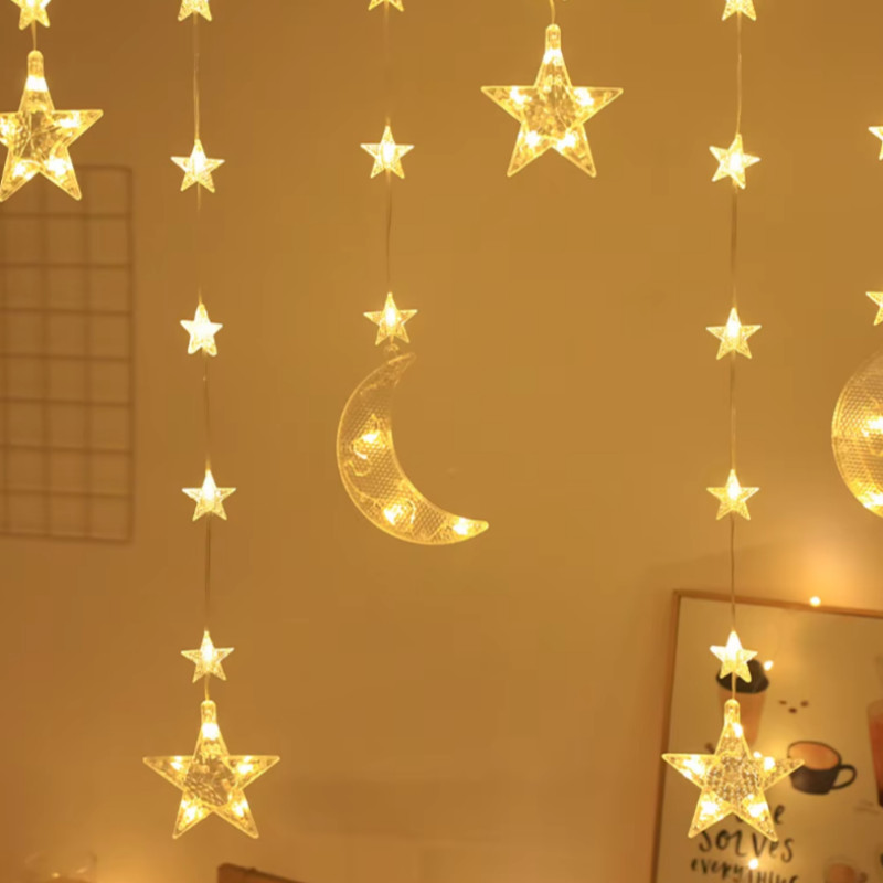 Eid Mubarak Moon Star Curtain Light Muslim LED String Lights Ramadan ...
