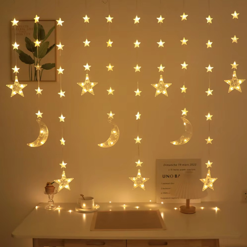 Eid Mubarak Moon Star Curtain Light Muslim LED String Lights Ramadan ...