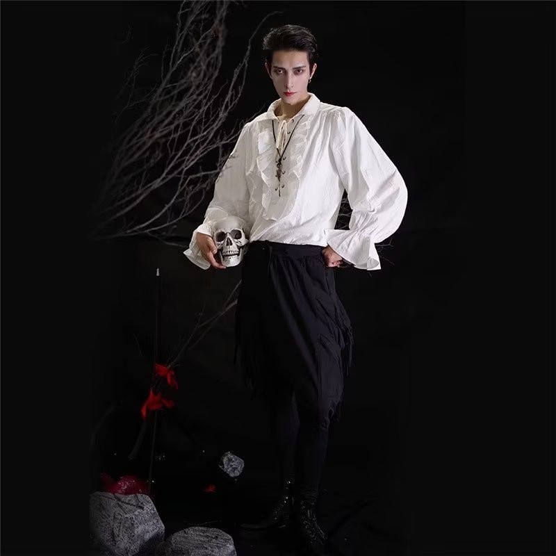 Halloween Vampire Retro Cuff Neckline Ruffled Drawstring Long-Sleeved ...