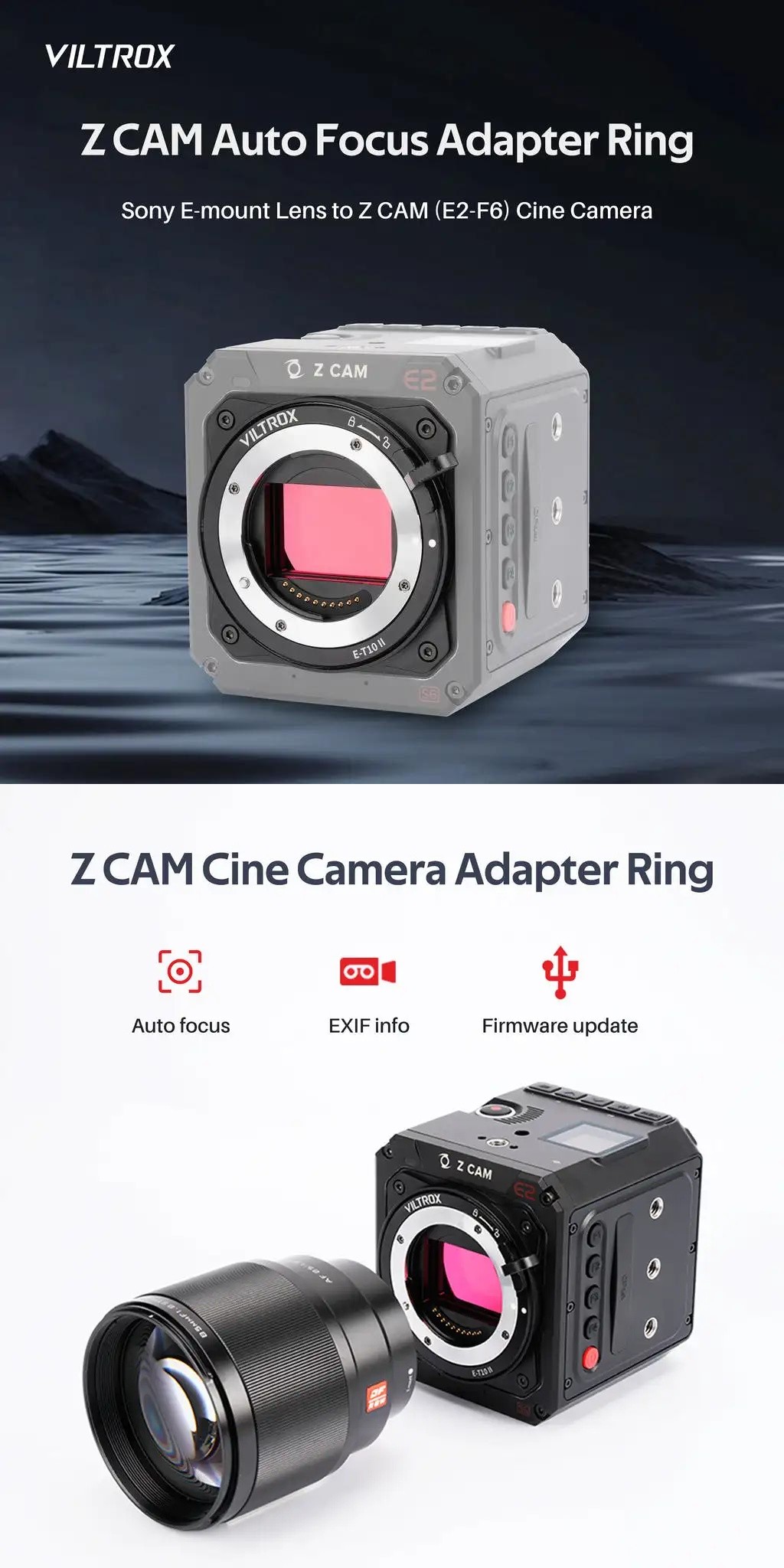 Viltrox E-T10 II Z-CAM Lens Adapter EF/PL Full Frame 6K for E Mount to ...