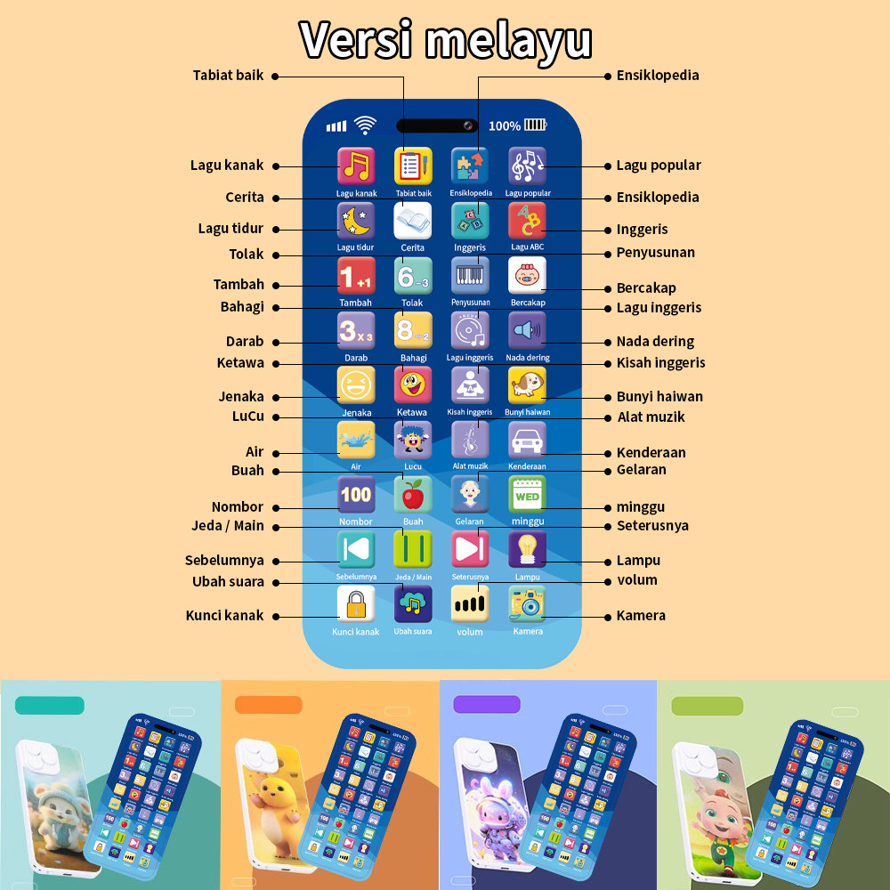 BN Melayu Telefon Mainan Baby Kids Telephone Toys Learning Mobile Phone ...