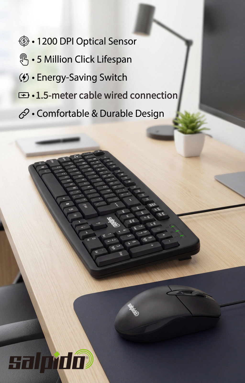 Salpido G12 Office Keyboard Suspended Chocolate Keyboard & Mouse Combo ...