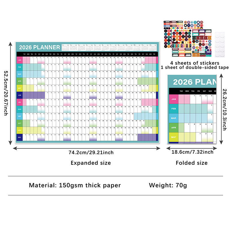 Wall Calendar Planner 2026 Malaysia/Calendar Planning Chart Yearly Wall