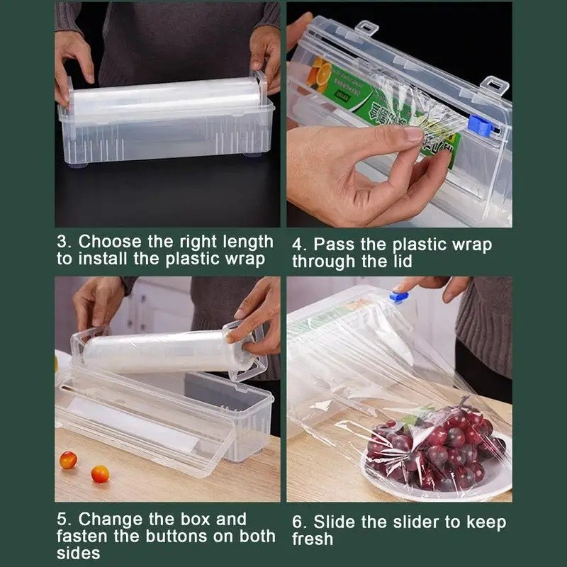 Cling Film Cutter Box Plastic Food Cling Wrap Slide Cutter Box Slip ...
