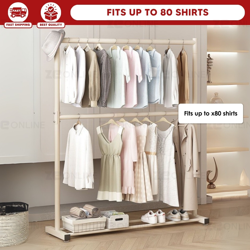 Double Layer Clothes Rack Rak Baju Dua Tingkat Besi Standing Hanger ...