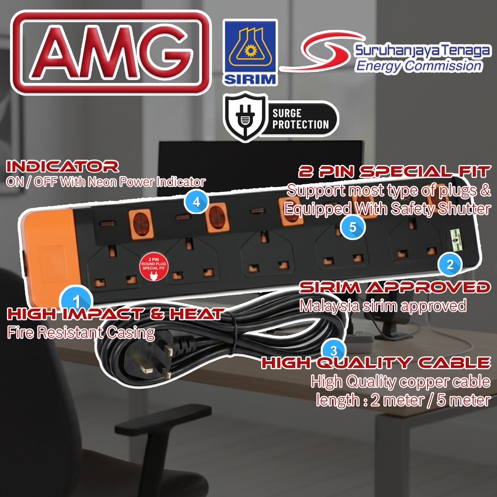 SIRIM APPROVED AMG Trailing Socket With Neon 3 GANG / 4 GANG / 5 GANG ...