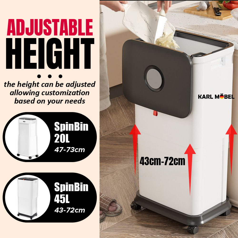 Kitchen Dustbin Tong Sampah Dapur Bertutup Tinggi Movable Dustbin With ...