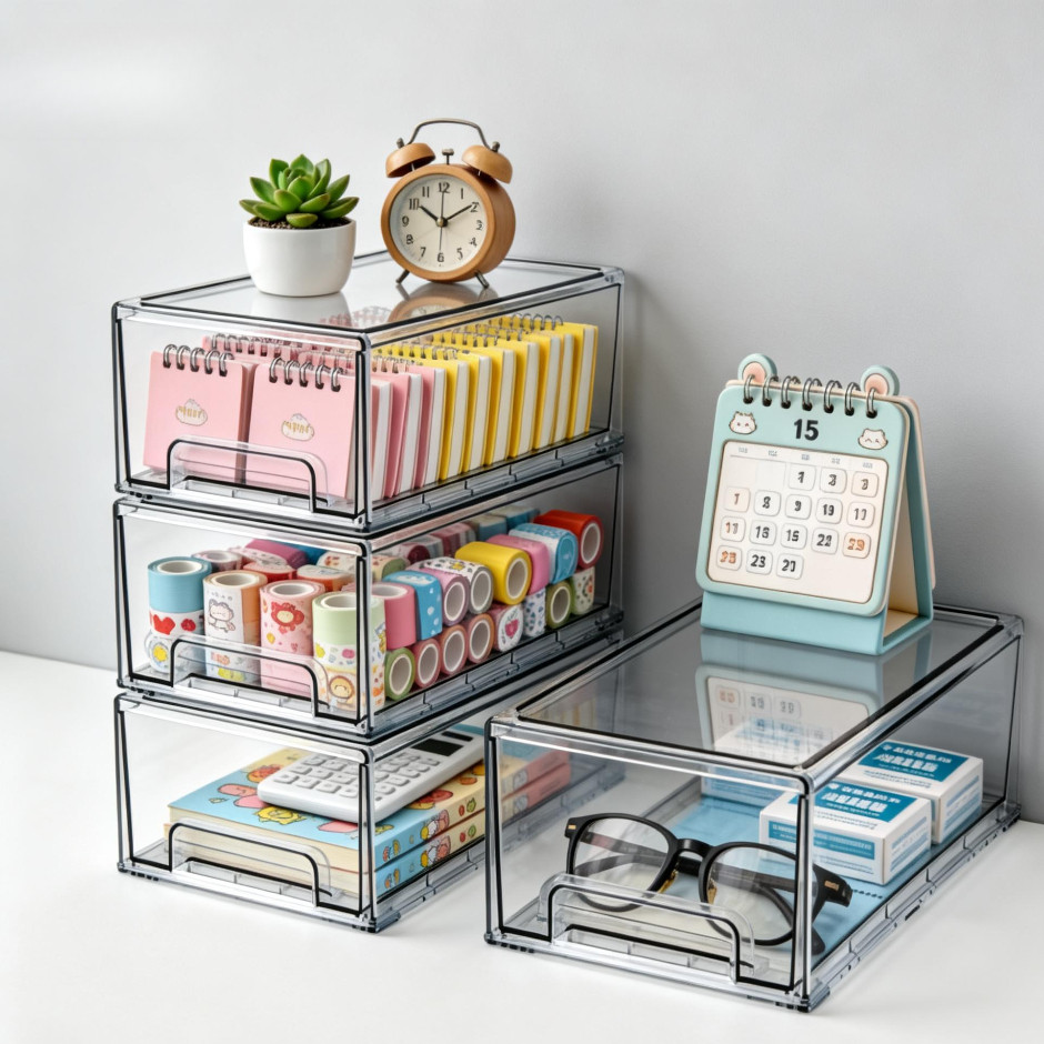 Locaupin Desk Drawer Organizer Stackable Organizer Drawers Clear Desk ...