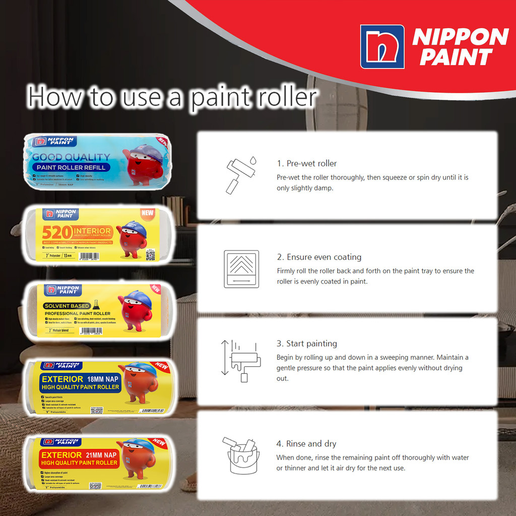 Nippon Paint 7" Paint Roller Refill Solvent & Interior & Exterior BULU ...