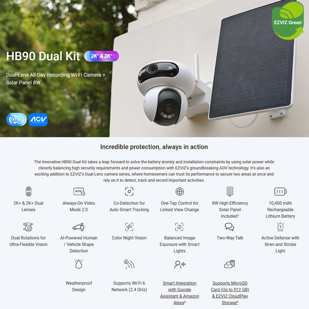 Ezviz HB90 Dual Kit 4MP + 4MP Dual Rotation Pan/Tilt WiFi Outdoor ...
