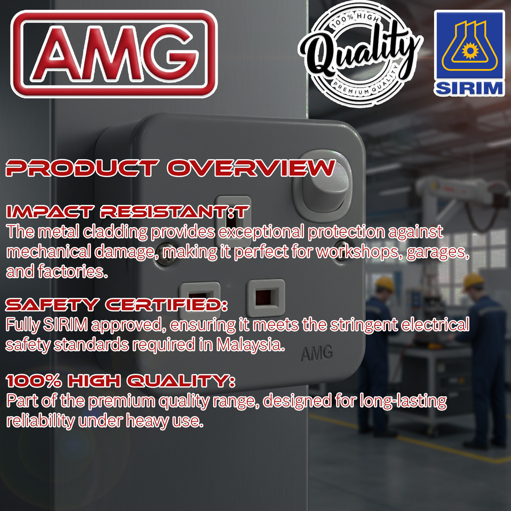 SIRIM APPROVED AMG 13A 1 Gang / 2 Gang METAL CLAD Switched Socket ...