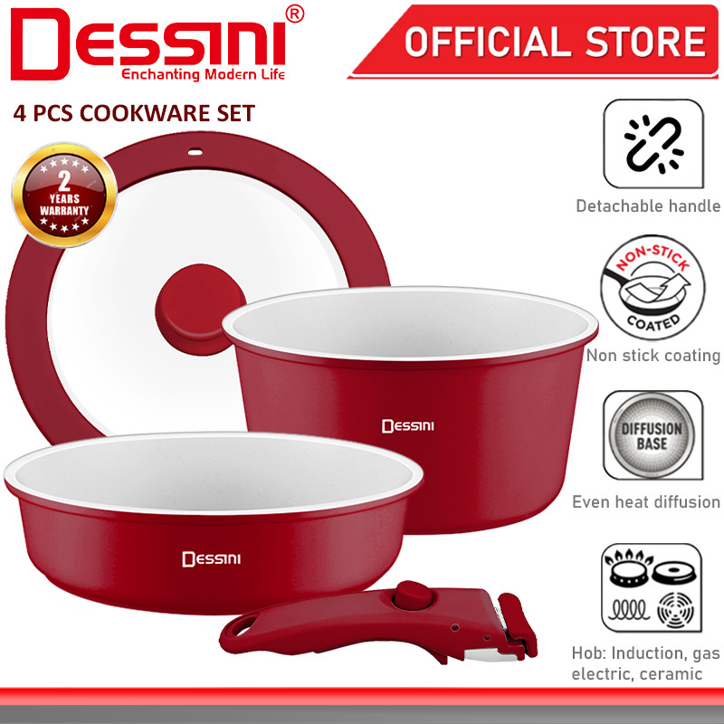 DESSINI ITALY i-Romanzo 4 PCS Detachable Handle Induction Casserole Pot ...