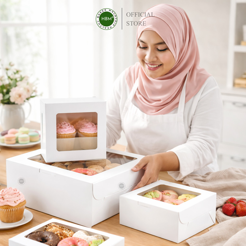 CAKE BOX / WHITE ARTCUT WINDOW CAKE BOX 9X9X5 / 10X10X5 / TALAM BOX ...