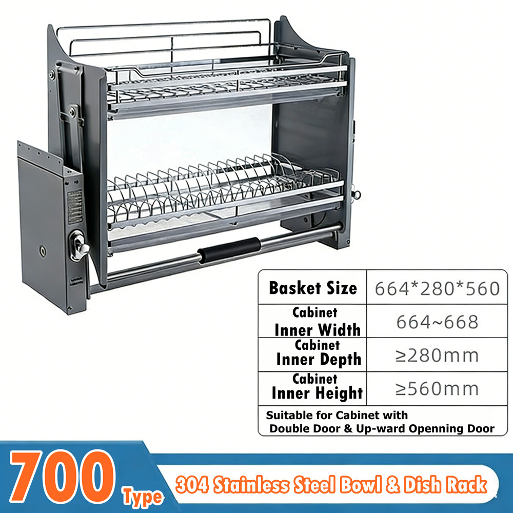 2 Tier Pull Down Dish Rack Built-In Kitchen Lifting Rack Soft Close ...