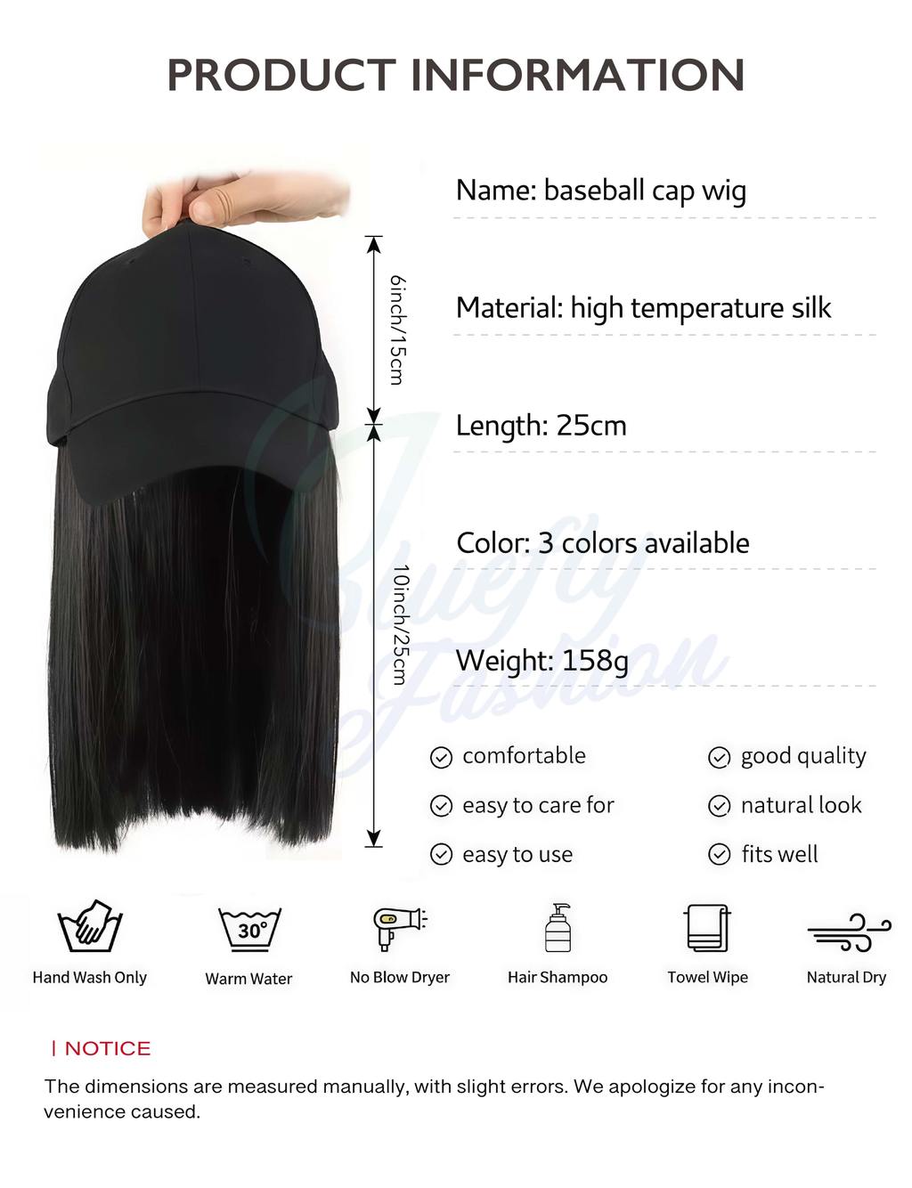 Topi Besbol Hitam Reka Bentuk Rambut Sintetik Yang Bernafas Sesuai ...